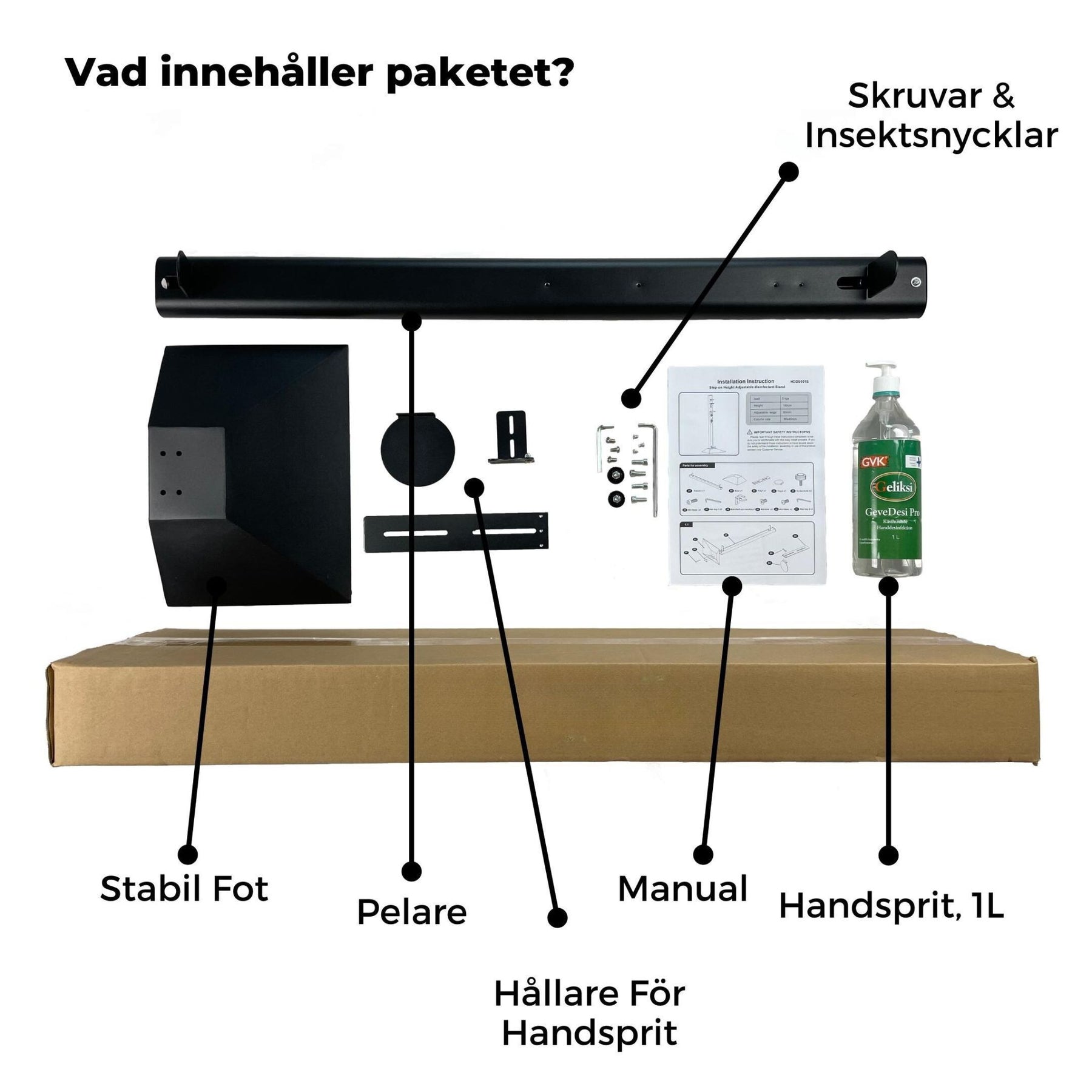 Hygienställ Svart Med Fotpedal + 1 Liter Handsprit